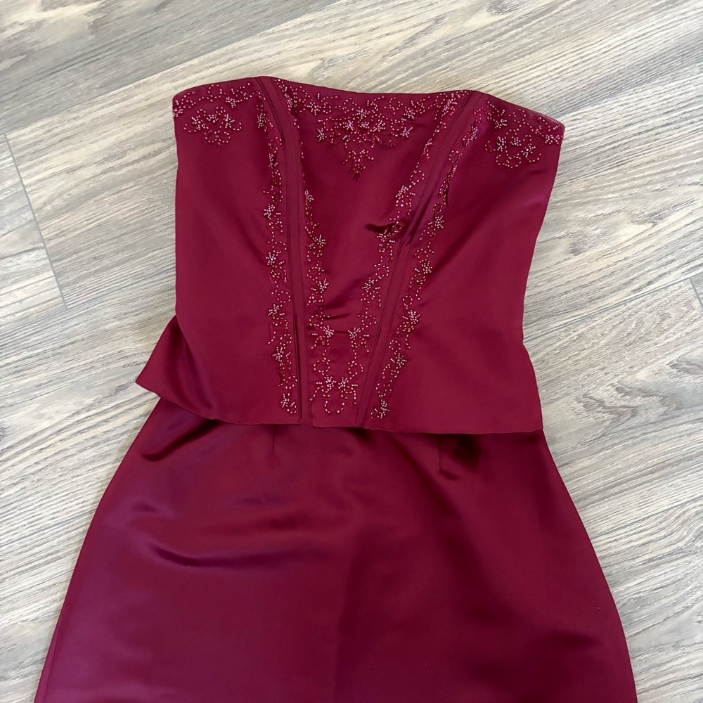 Satin Beaded Matching Set Maxi Dress Burgundy Corset Embellished Vintage Sz xs - Picture 3 of 7